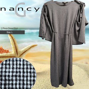 Nancy G: Vintage checkered 2 piece maxi summer dress/short sleeve shirt set